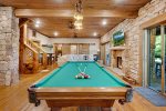 Copperline Lodge - Regulation size pool table with custom light fixture